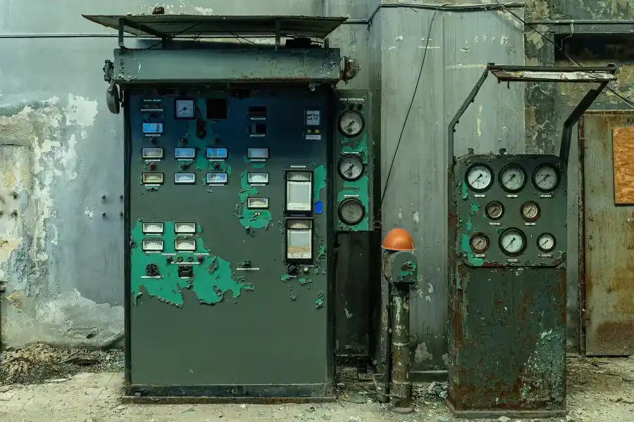 Centralna hala industrialna EC Szombierki z maszyn  i metalowymi balustradami