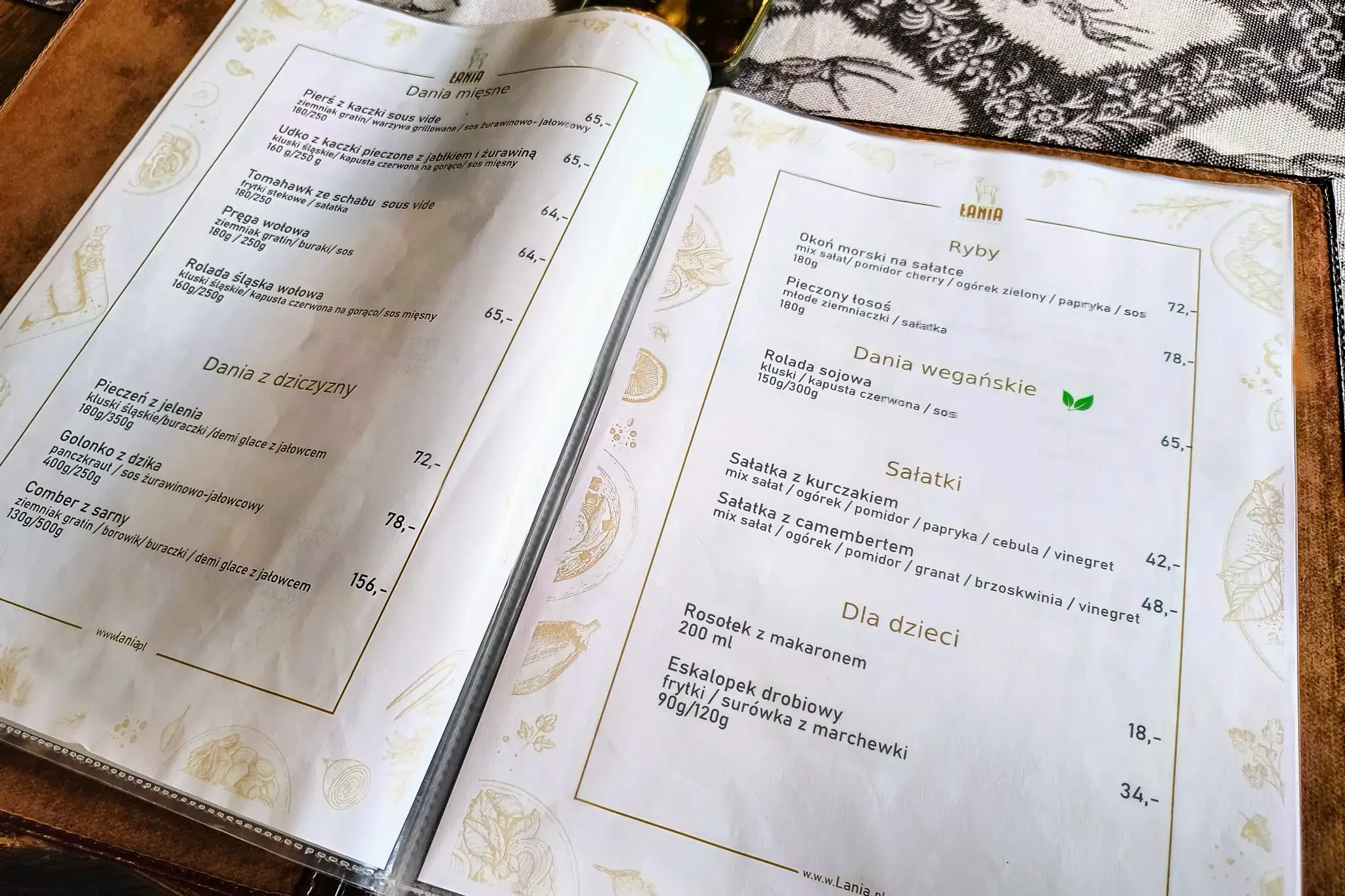 Menu restauracji Nowa łania