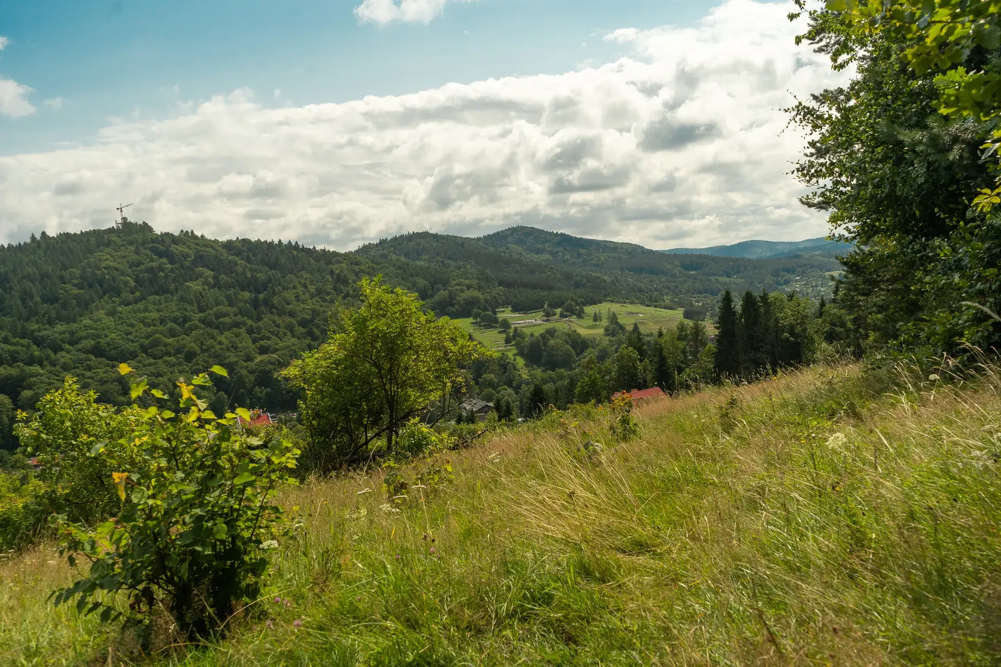 Położenie Krynicy-Zdroju Panorama Krynicy-Zdroju otoczonej zalesionymi szczytami Beskidu Sądeckiego